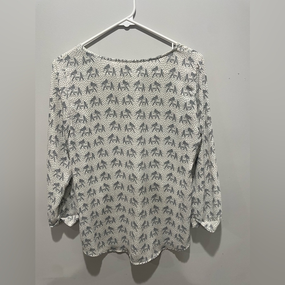 Women’s Elephant Print Flowy Long Sleeve Blouse - Picture 3 of 6